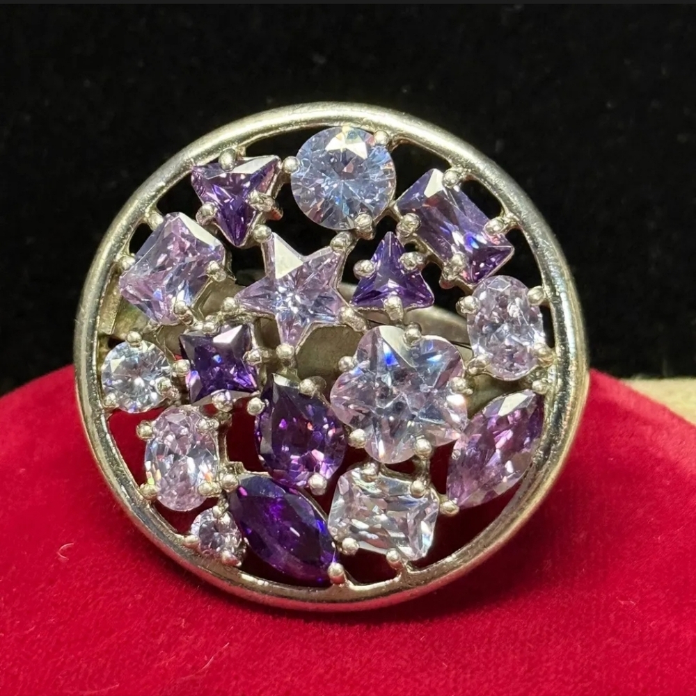 Sterling Silver Purple Statement Shield Ring Size… - image 2
